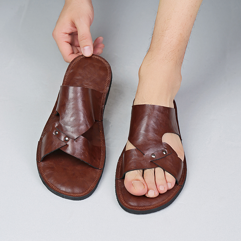 Flip Flop Leather Men - Handmade Leather Slippers Men Beach Summer