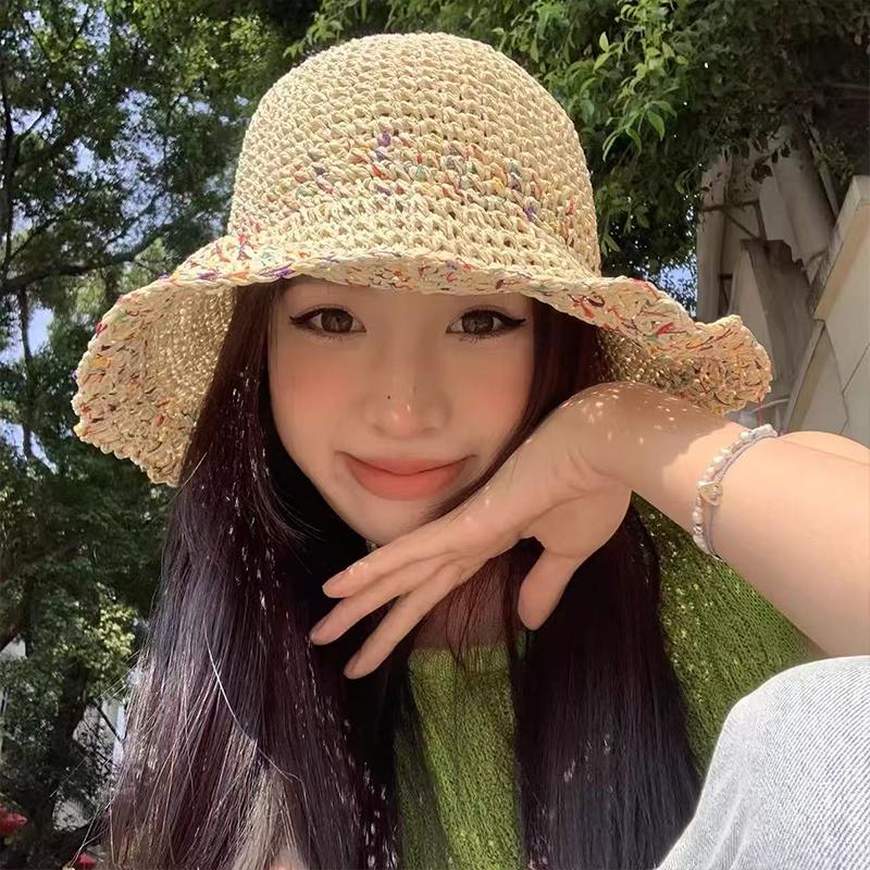 Women Handwoven Rainbow Straw  - đánh giá và giá Bucket Hat Straw